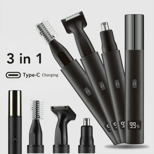 3 in 1 Premium Metal Nose Hair Trimmer Painless Clipper Nose Ears Eyebrow Beard Hair Shaver LED Display Portable Trimmer For Men And Women