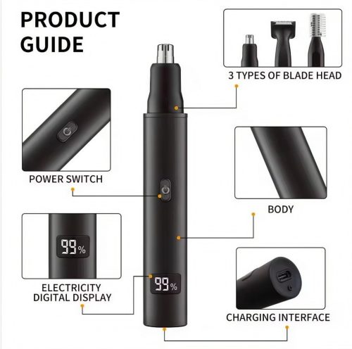 3 in 1 Premium Metal Nose Hair Trimmer Painless Clipper Nose Ears Eyebrow Beard Hair Shaver LED Display Portable Trimmer For Men And Women - Image 7