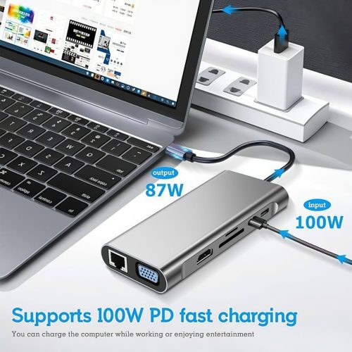 12-in-1 USB Type-C Hub 3.0 Dock Spliter Multiport Adapter 4K HDMI RJ45 SD/TF VGA HDMI PD for Mobile,Laptop MacBook,iPad - Image 5