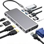 12-in-1 USB Type-C Hub 3.0 Dock Spliter Multiport Adapter 4K HDMI RJ45 SD/TF VGA HDMI PD for Mobile,Laptop MacBook,iPad