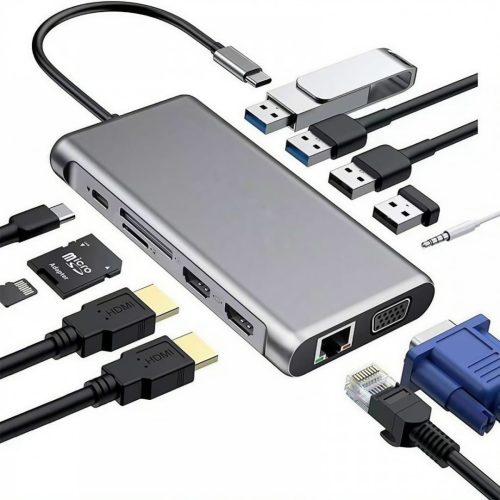12-in-1 USB Type-C Hub 3.0 Dock Spliter Multiport Adapter 4K HDMI RJ45 SD/TF VGA HDMI PD for Mobile,Laptop MacBook,iPad