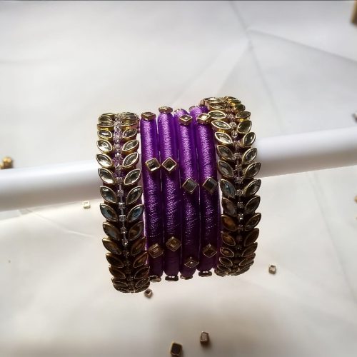 Geometric Kundan Meena Bangle Set - Image 8