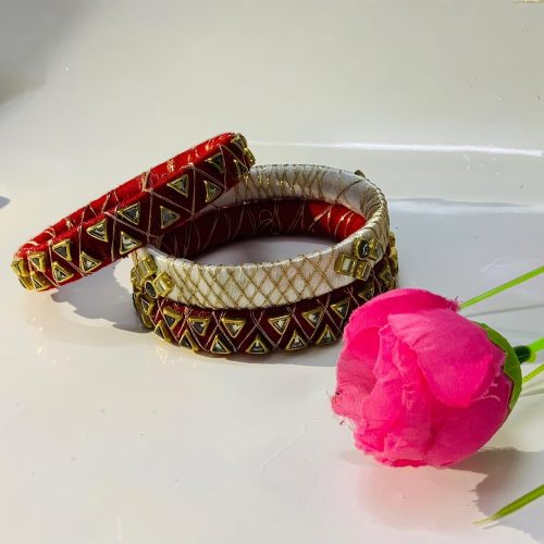 Geometric Kundan Meena Bangle Set - Image 6