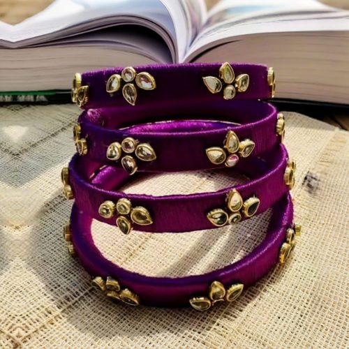 Geometric Kundan Meena Bangle Set - Image 9