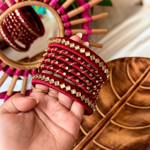 Geometric Kundan Meena Bangle Set - Image 10