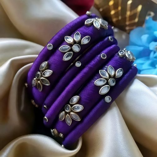 Geometric Kundan Meena Bangle Set - Image 2