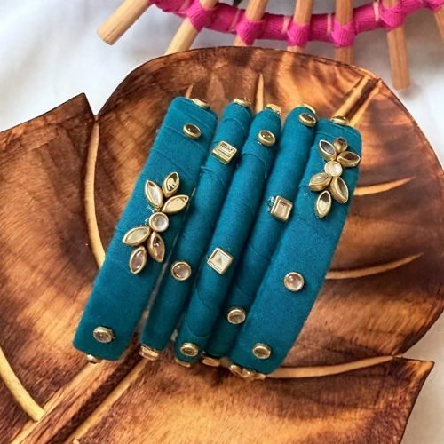 Geometric Kundan Meena Bangle Set