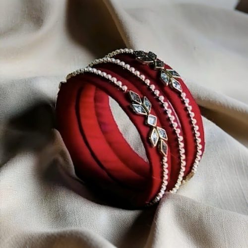 Geometric Kundan Meena Bangle Set - Image 5