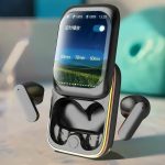 APP Control Build In Watch TWS Large Screen Headphone Sliding Cover Earbuds LCD Smart Touch Wireless TWS With ANC Noise Cancellation Support