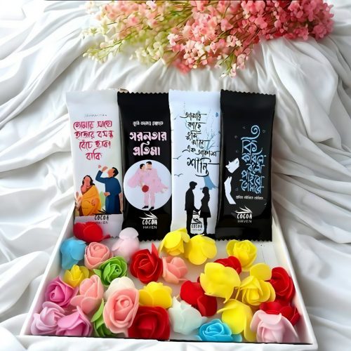 4Pcs Chocolate Package With Artificial Flower & Note