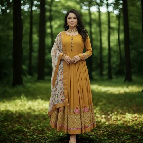 Semi Stitched Georgette Embroidered Party Dress - Image 2