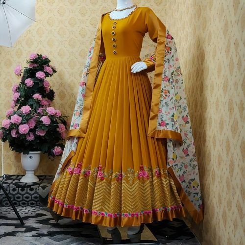 Semi Stitched Georgette Embroidered Party Dress