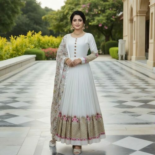 Semi Stitched Georgette Embroidered Party Dress - Image 6