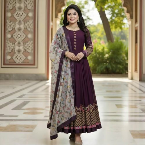 Semi Stitched Georgette Embroidered Party Dress - Image 4