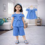 Girls Cold Shoulder Ruffle Co-ord Set (Top & Shorts)
