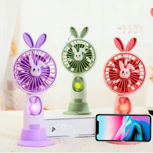 LED Cartoon High Quality Handheld Portable Fan With Mobile Stand - Image 3