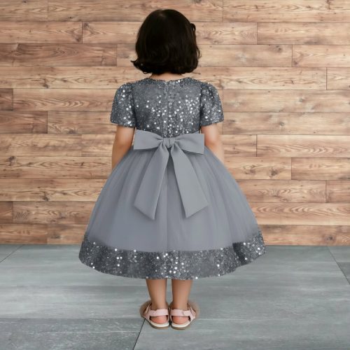 Elegant Gray Velvet Sequin Embroidered Kids Girls Luxury Soft Net Princess Birthday & Party Gown Wedding Dress - Image 4