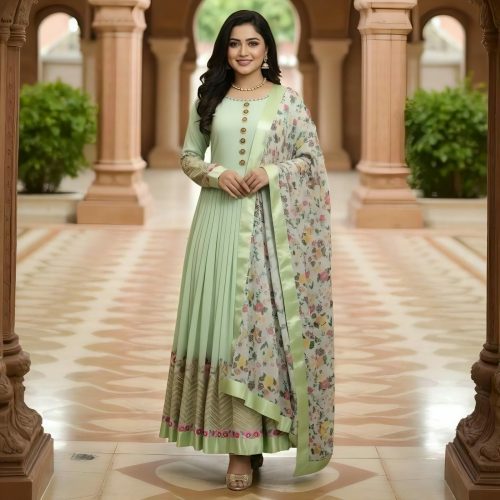 Semi Stitched Georgette Embroidered Party Dress - Image 3