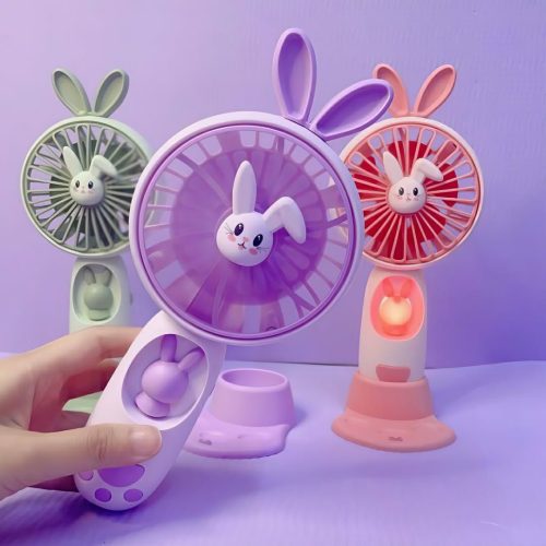 LED Cartoon High Quality Handheld Portable Fan With Mobile Stand - Image 2