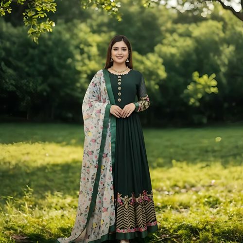 Semi Stitched Georgette Embroidered Party Dress - Image 5