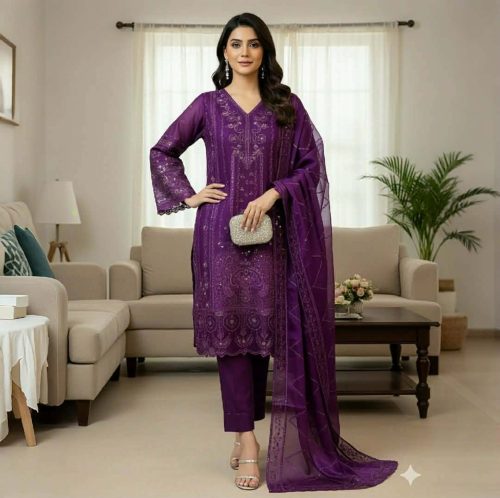 Premium Three-Piece Collection Star Georgette — Embroidery & Sequin Work - Image 3