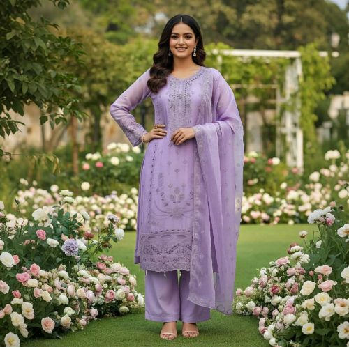 Premium Three-Piece Collection Star Georgette — Embroidery & Sequin Work