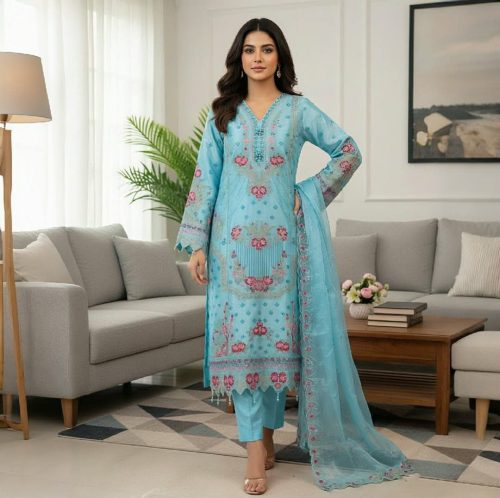 Premium Three-Piece Collection Star Georgette — Embroidery & Sequin Work