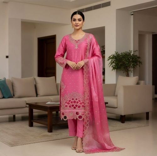 Premium Three-Piece Collection Star Georgette — Embroidery & Sequin Work