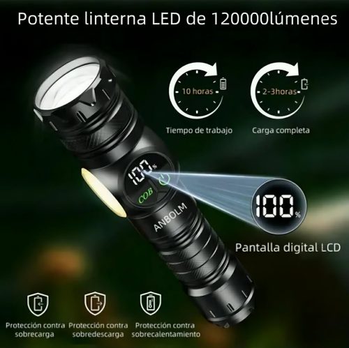 Rechargeable Flashlight 10W COB + LED Torchlight With Digital Display - Image 6