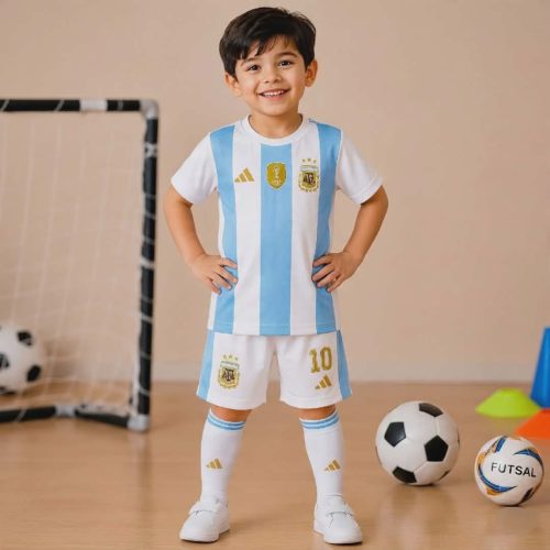 🇦🇷 Argentina Kids Football Jersey Set (White-Blue)-Kids Empire