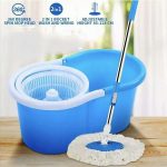 360° ROTATING EASY WRING SPIN SPINNING MOP FLOOR BUCKET SET 2 MICROFIBRE HEADS