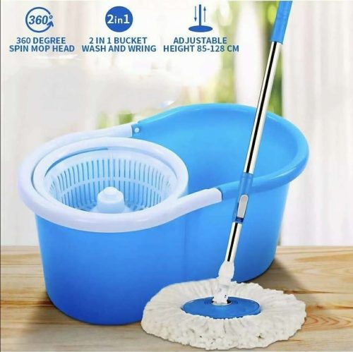 360° ROTATING EASY WRING SPIN SPINNING MOP FLOOR BUCKET SET 2 MICROFIBRE HEADS