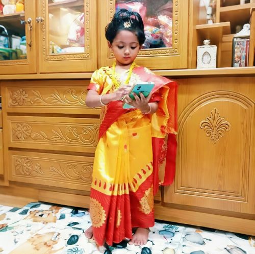Baby Katan Ready Saree (Hand Make) - Image 3